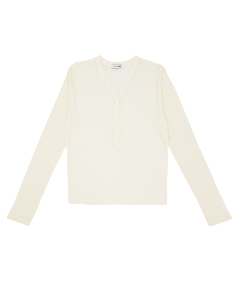 ボタンデザイン ロングスリーブ Tシャツ  -ivory-