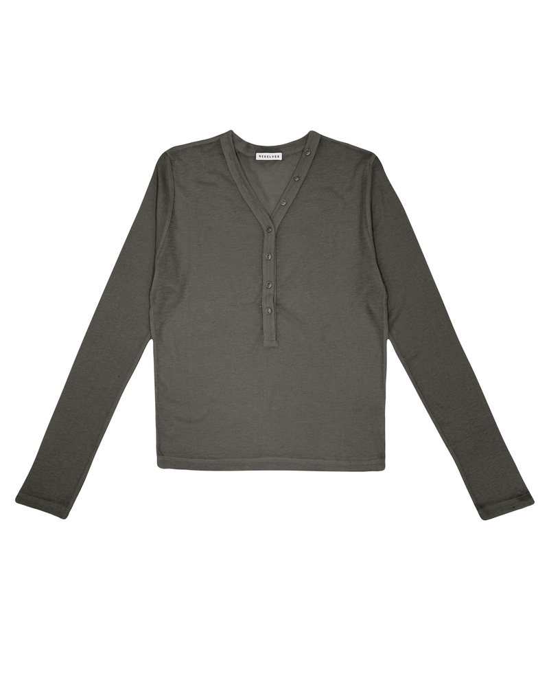 ボタンデザイン ロングスリーブ Tシャツ -charcoal-