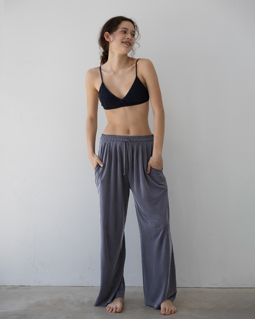 モダール ワイドレッグ とろみパンツ -navy-