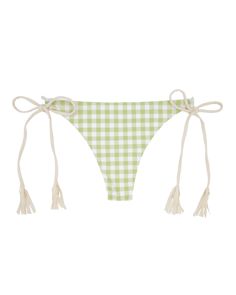 HILO Bikini Bottom -gingham check・green / milky-（リバーシブル フリンジ ビキニ ボトム）