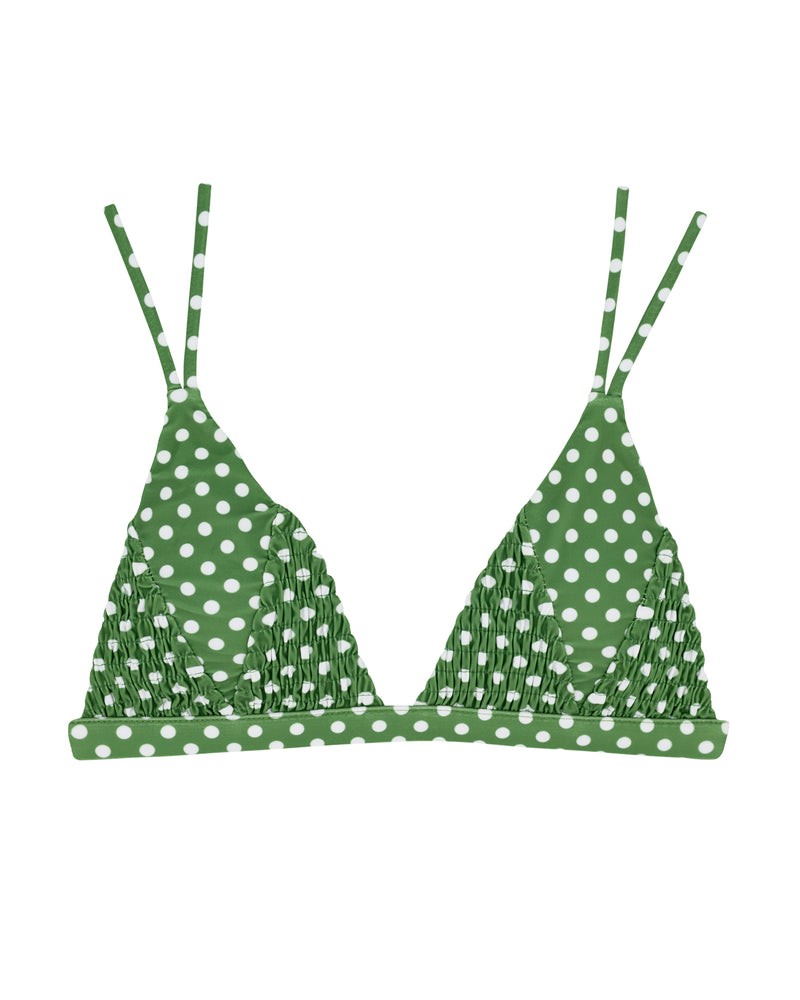 HILO Bikini Top -little mizutama / deep green-（シャーリング トライアングル ビキニ トップ）