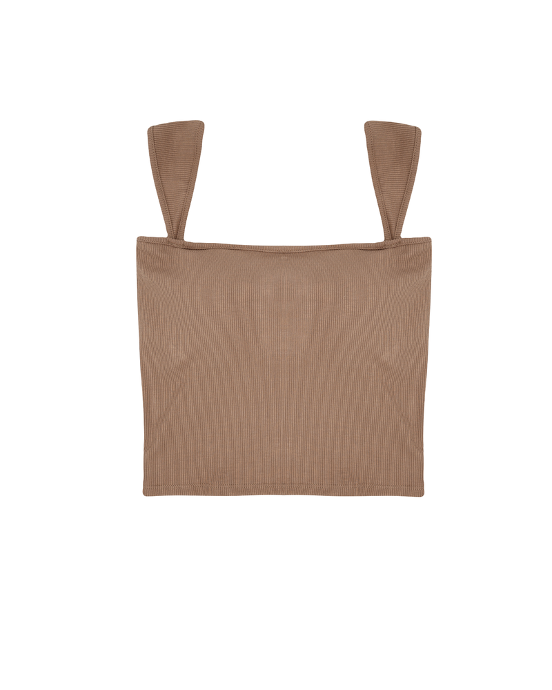 パッドイン ワイドショルダー リブ トップ  -brown-