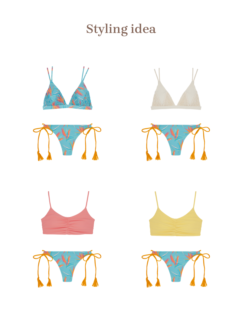 HILO Bikini Bottom -paradise in blue / marigold-（リバーシブル フリンジ ビキニ ボトム）