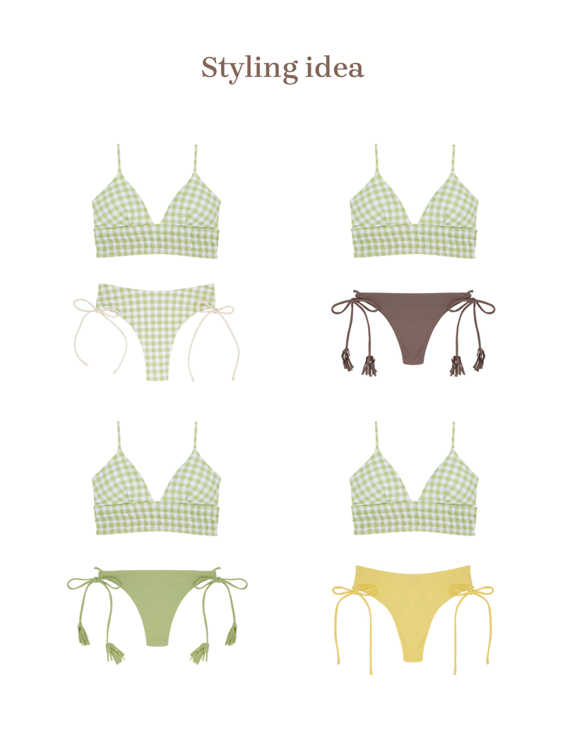 NOA Bikini Top -gingham check / green- (シャーリング ワイドアンダー トライアングル ビキニ トップ）