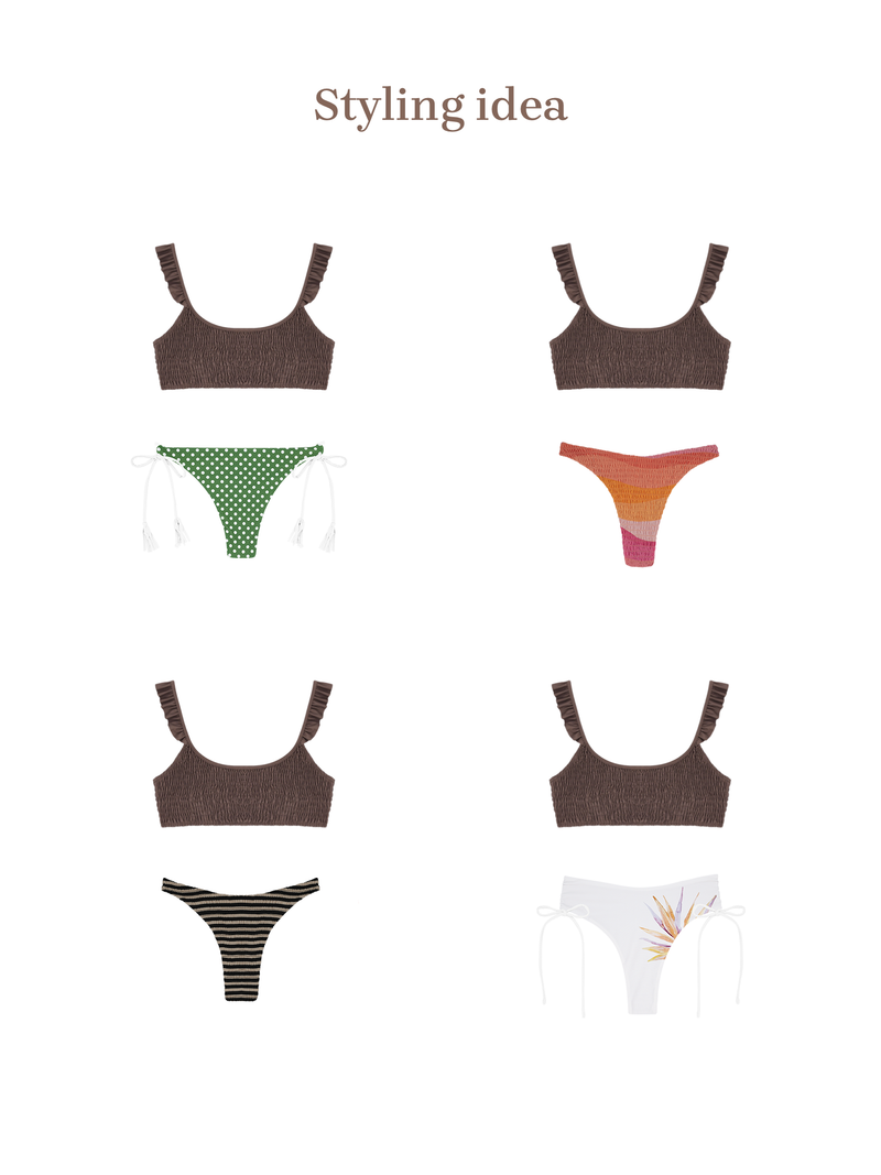 LUANA Bikini Top -coconuts brown-（ショルダーフリル ビキニ トップ）