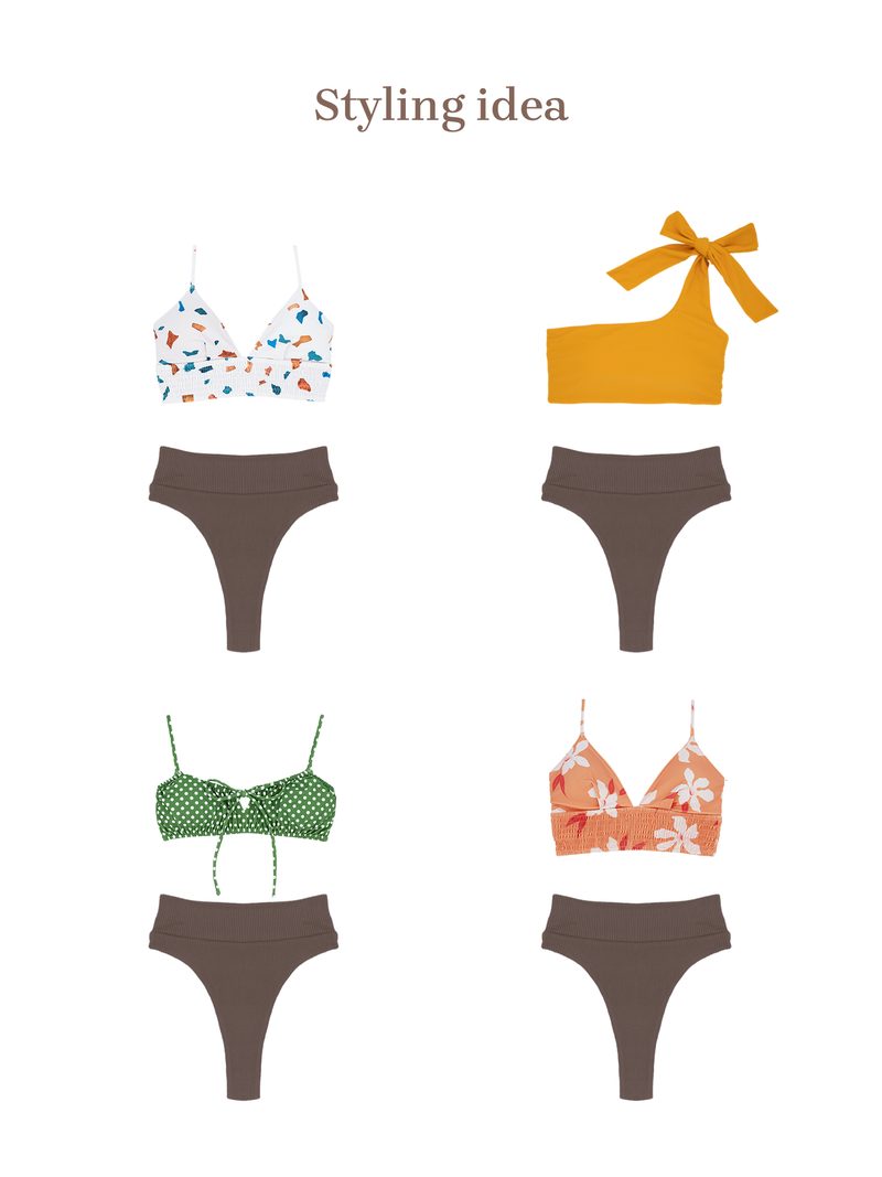 HELEN Bikini Bottom -coconuts brown-（リブ生地 ハイウエスト ビキニボトム）