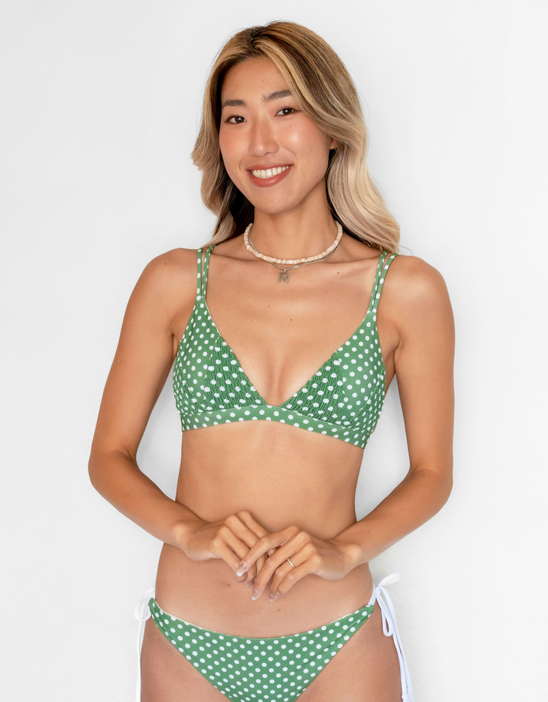 HILO Bikini Top -little mizutama / deep green-（シャーリング トライアングル ビキニ トップ）