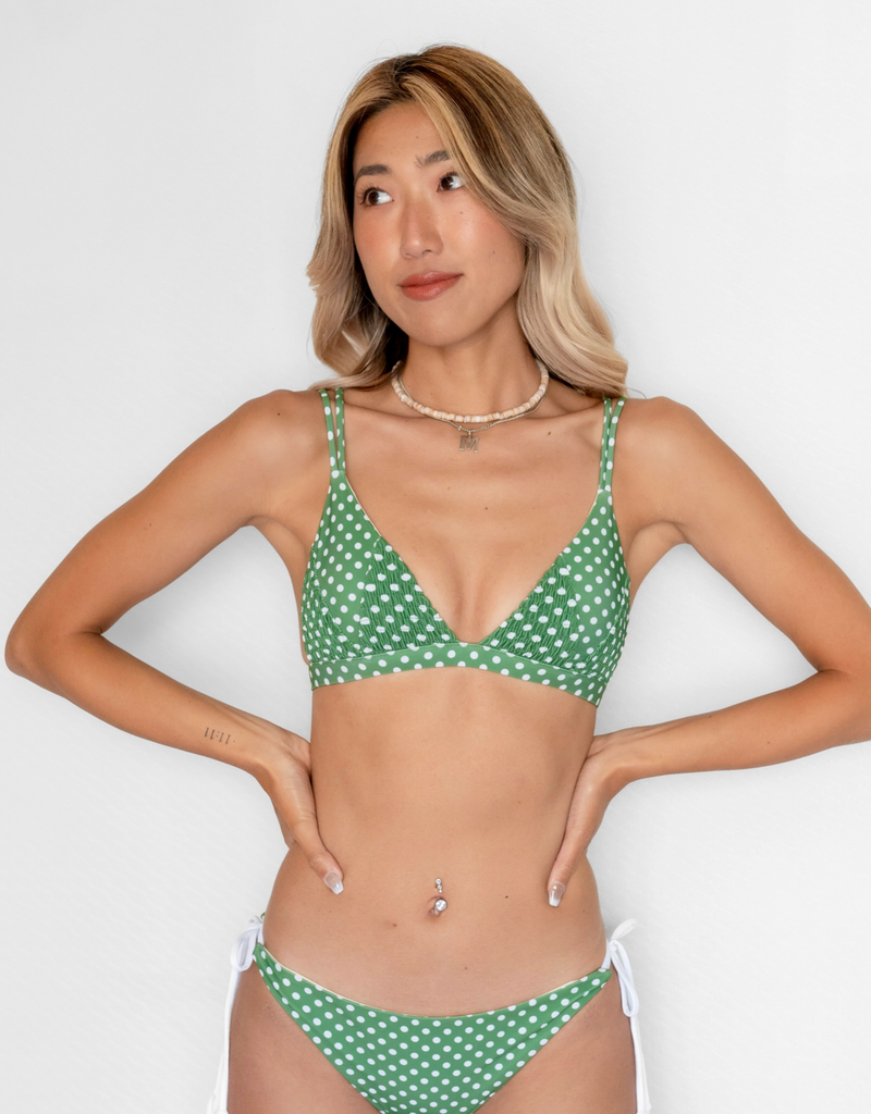 HILO Bikini Top -little mizutama / deep green-（シャーリング トライアングル ビキニ トップ）