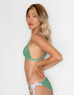 HILO Bikini Top -little mizutama / deep green-（シャーリング トライアングル ビキニ トップ）