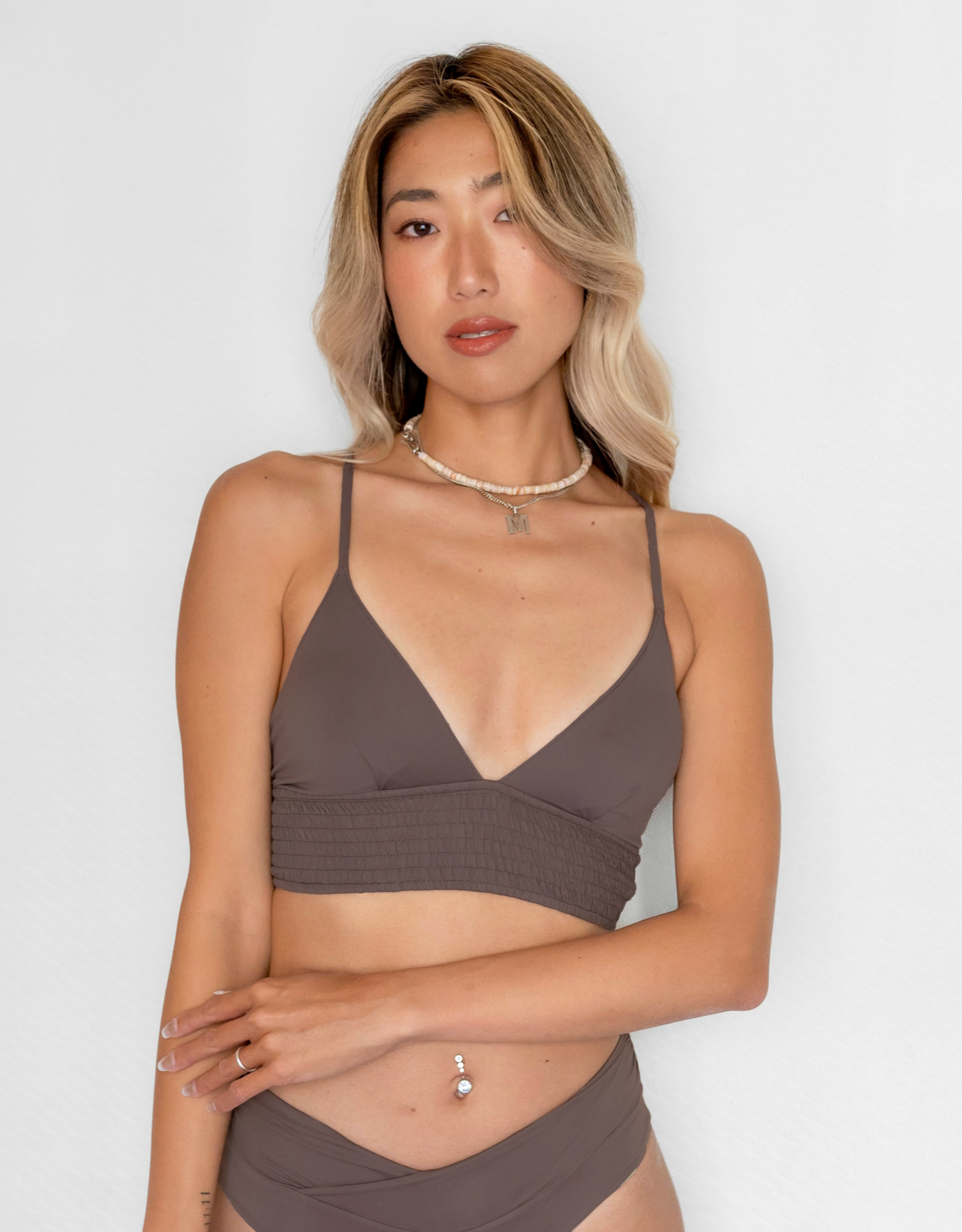 NOA Bikini Top -mocha- (シャーリング ワイドアンダー トライアングル ビキニ トップ)