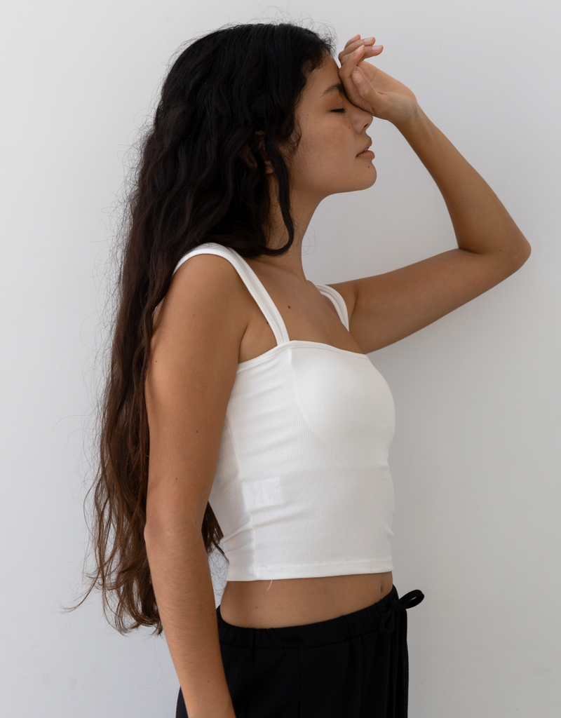 パッドイン ワイドショルダー リブ トップ -white-