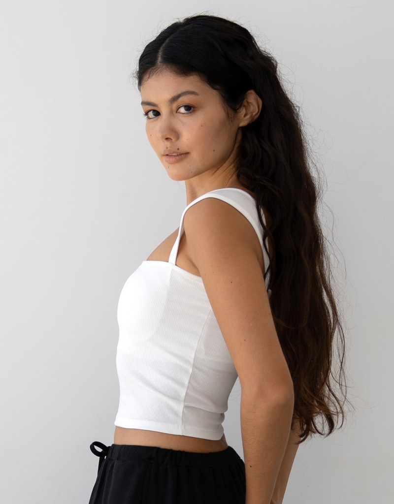 パッドイン ワイドショルダー リブ トップ -white-