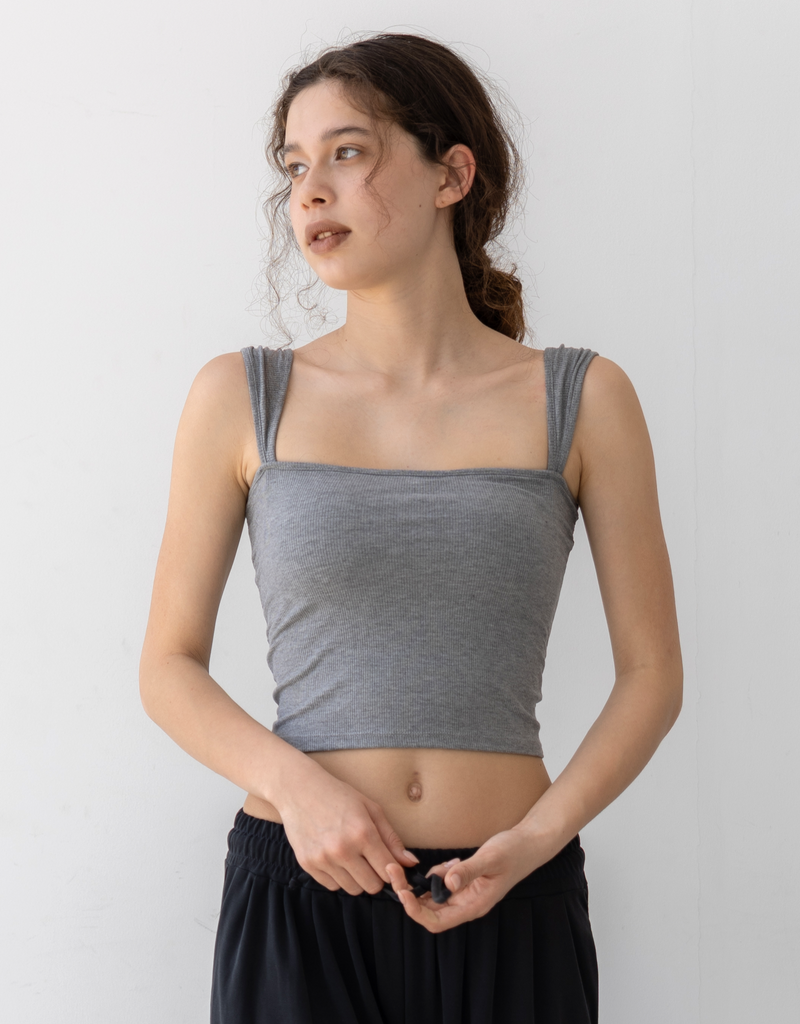 パッドイン ワイドショルダー リブ トップ -gray-