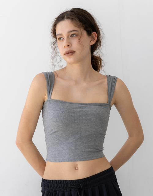 パッドイン ワイドショルダー リブ トップ -gray-