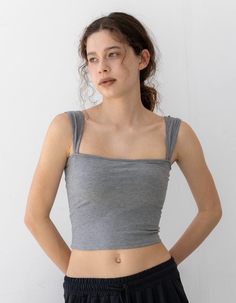 パッドイン ワイドショルダー リブ トップ -gray-