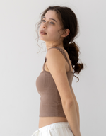パッドイン ワイドショルダー リブ トップ  -brown-