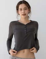 ボタンデザイン ロングスリーブ Tシャツ -charcoal-