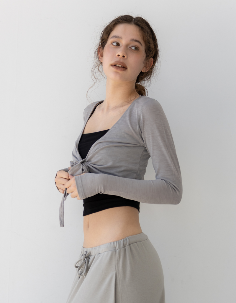 タイフロント ショート丈 カーディガン -vintage khaki-