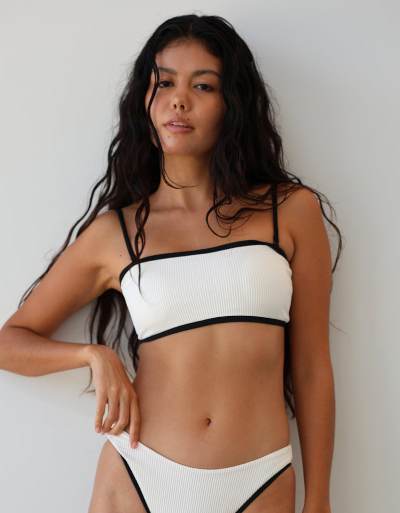 MARGO Bikini Top -white × black- (バイカラー バックリボン バンドゥー ビキニトップ)
