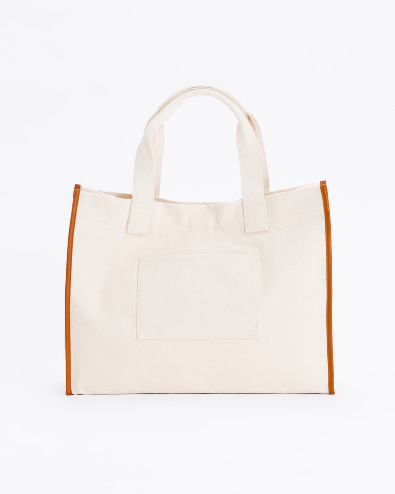 Big canvas tote bag - ivory × brown -（ビッグ キャンバス トートバッグ）
